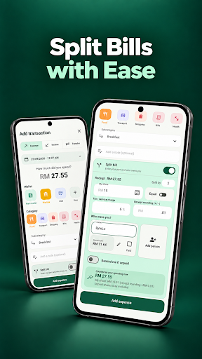 Tally split bill and add transaction screens